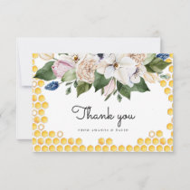 Oh Babee Watercolor Bee Yellow Floral Baby Shower  Thank You Card