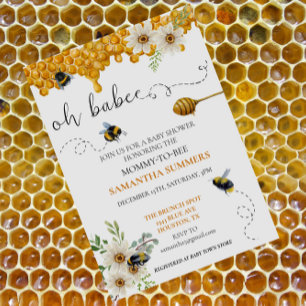 Oh Babee Watercolor Honeycomb Bee Shower Invitation