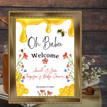 Oh Babee Yellow Bee Floral Baby Shower Welcome Poster