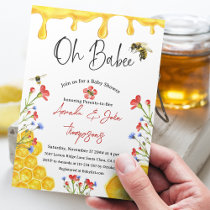 Oh Babee Yellow Bee Themed Floral Baby Shower  Invitation