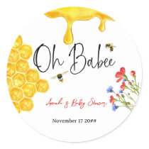 Oh Babee Yellow Honey Bee Floral Baby Shower Classic Round Sticker