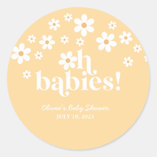 Oh Babies boho Daisy yellow twins Baby Shower Classic Round Sticker