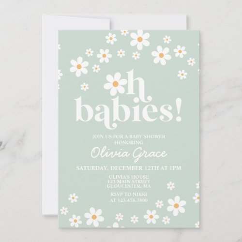 Oh Babies Daisy green Baby Shower Invitation