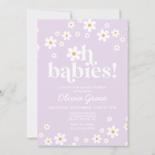 Oh Babies Daisy lilac Baby Shower Invitation