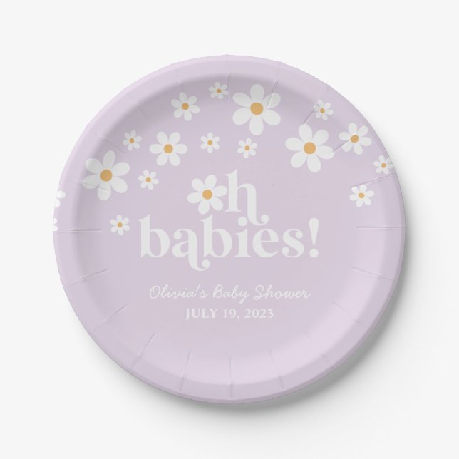 Oh Babies! Daisy lilac Baby Shower Paper Plates (Front)