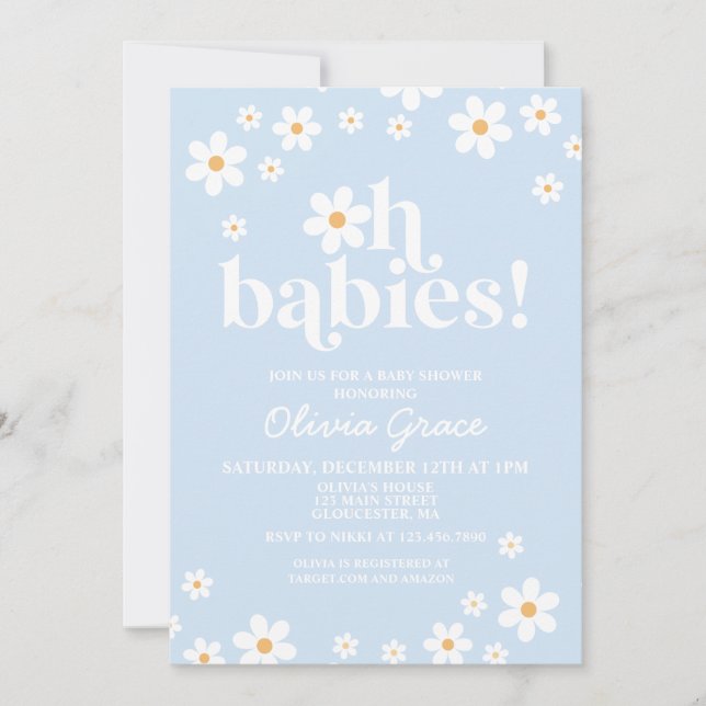Oh Babies! Daisy pale blue Baby Shower Invitation (Front)