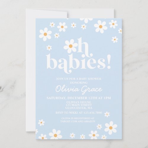 Oh Babies Daisy pale blue Baby Shower Invitation