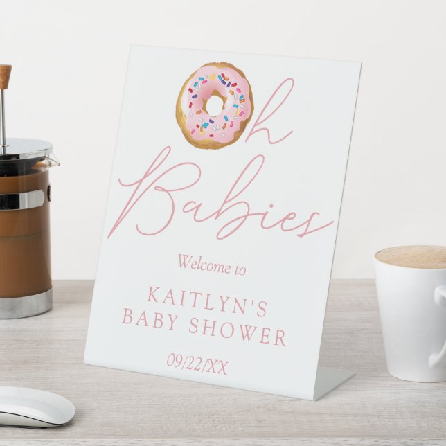 Oh Babies Donut Sprinkle Twin Baby Shower Welcome Pedestal Sign (In SItu)