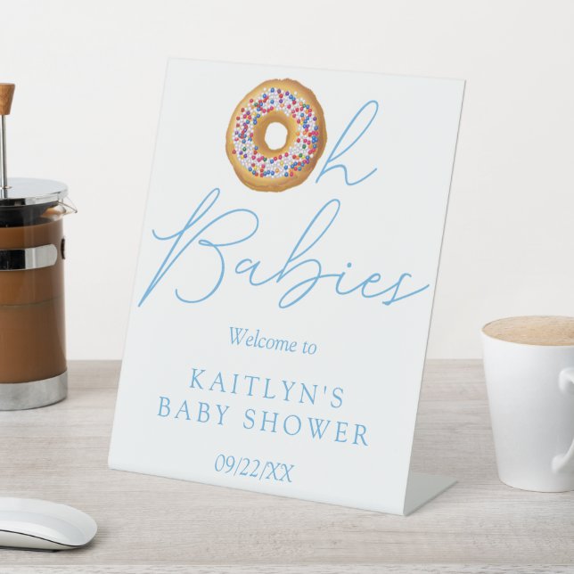 Oh Babies Donut Sprinkle Twin Baby Shower Welcome Pedestal Sign (In SItu)