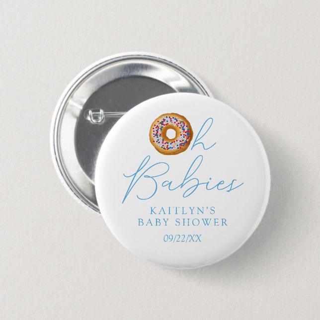 Oh Babies Donut Sprinkle Twin Boys Baby Shower Button (Front & Back)