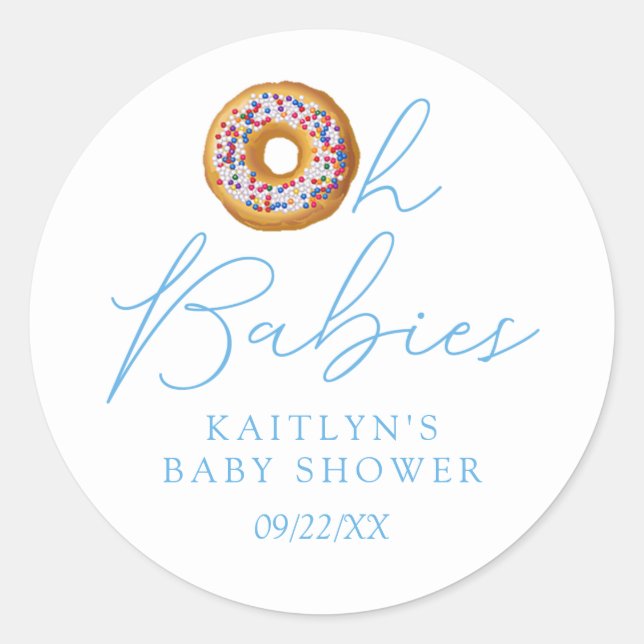 Oh Babies Donut Sprinkle Twin Boys Baby Shower Classic Round Sticker (Front)