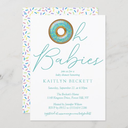 Oh Babies Donut Sprinkle Twin Boys Baby Shower Invitation