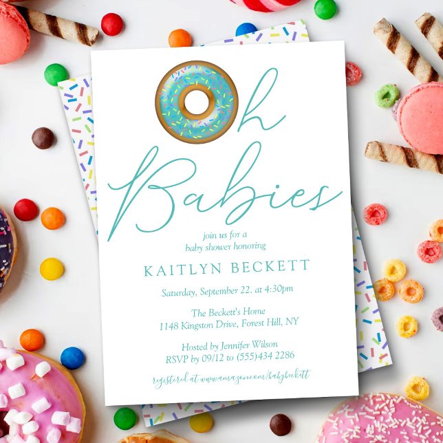 Oh Babies Donut Sprinkle Twin Boys Baby Shower Invitation (Creator Uploaded)