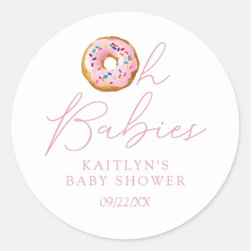 Oh Babies Donut Sprinkle Twin Girls Baby Shower Classic Round Sticker