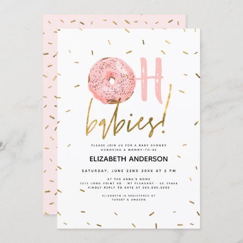 Oh Babies Donut  Sprinkles Gold Girl Baby Shower  Invitation