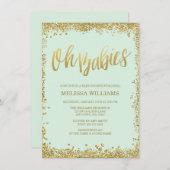 Oh Babies Mint Gold Glitter Baby Shower Invitation (Front/Back)