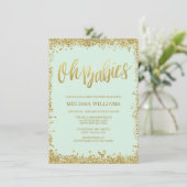 Oh Babies Mint Gold Glitter Baby Shower Invitation (Standing Front)