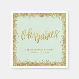 Oh Babies Mint Gold Glitter Baby Shower Napkins
