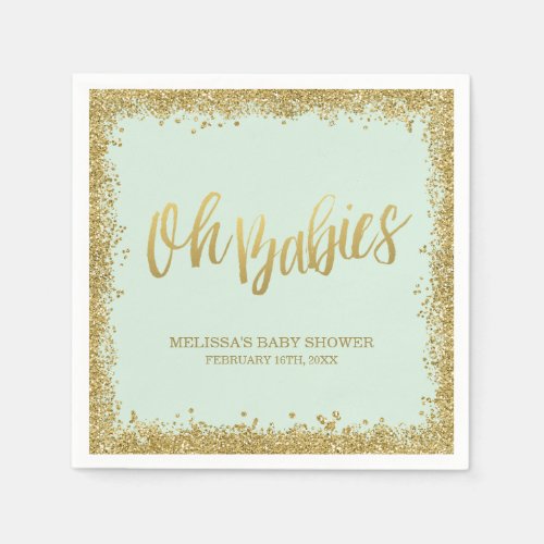 Oh Babies Mint Gold Glitter Baby Shower Napkins