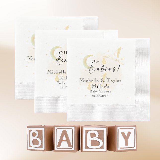 Oh Babies! Neutral Twin Storks Baby Shower Napkins (Creator Uploaded)