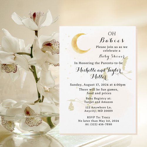 Oh Babies Neutral Twins Baby Shower Invitation