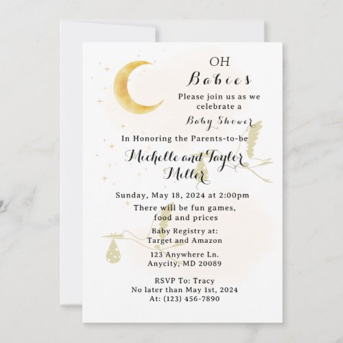 Oh Babies Neutral Twins Baby Shower Invitation