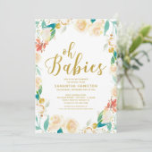 Oh Babies Peach Floral  Glitter Twins Baby Shower Invitation (Standing Front)