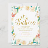 Oh Babies Peach Floral  Glitter Twins Baby Shower Invitation (Front)