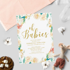 Oh Babies Peach Floral  Glitter Twins Baby Shower Invitation at Zazzle