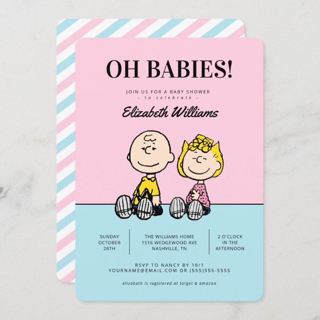 Oh Babies! Peanuts Twins Baby Shower Invitation (Front/Back)