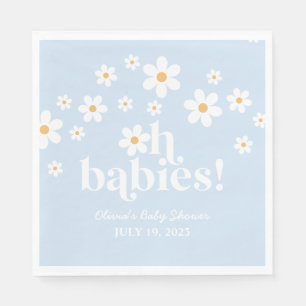 Oh Babies! Retro Daisy blue boho Baby Shower Napkins
