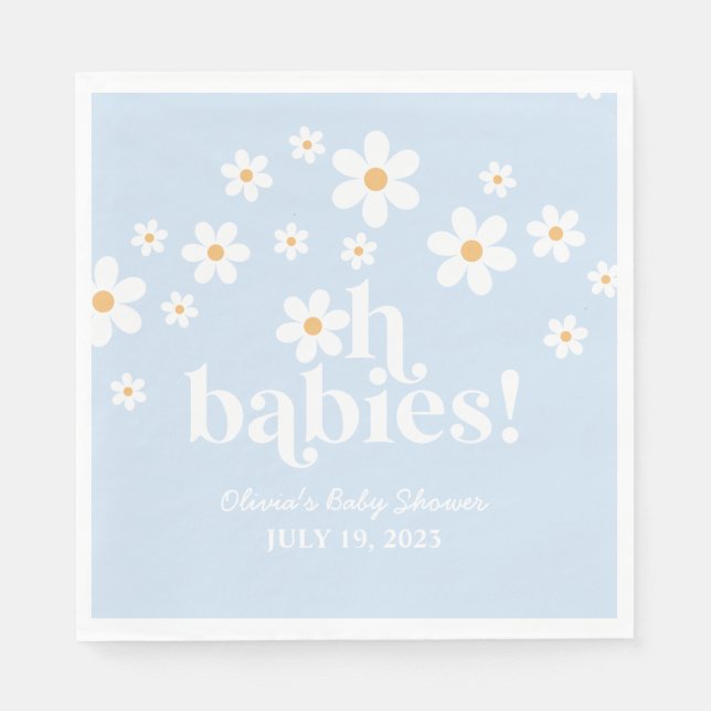 Oh Babies! Retro Daisy blue boho Baby Shower Napkins (Front)