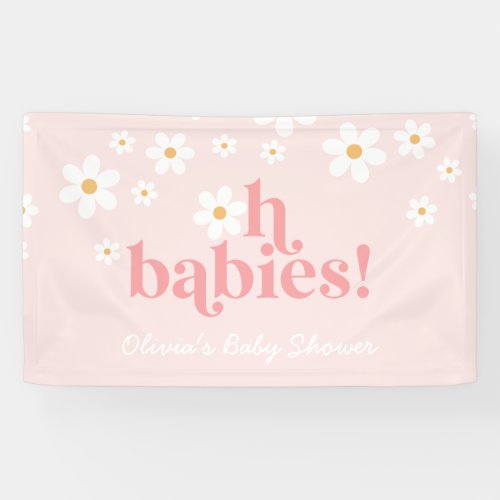 oh Babies Retro Daisy Pink Baby Shower Banner