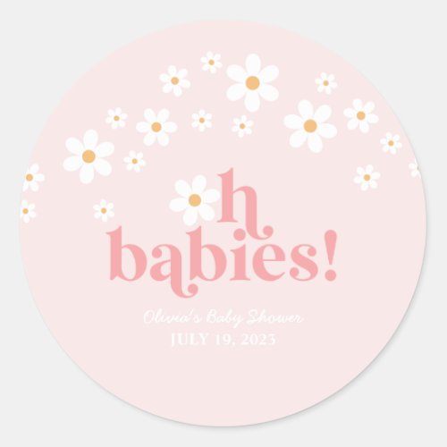 oh babies Retro Daisy Pink Baby Shower Classic Round Sticker
