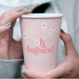 Oh Babies Retro Daisy Pink Baby Shower Paper Cups