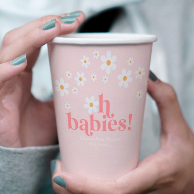 Oh Babies Retro Daisy Pink Baby Shower Paper Cups (Creator Uploaded)