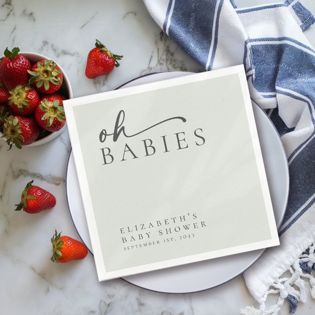 Oh Babies Sage Green Minimalist Baby Shower Napkins (Creator Uploaded)