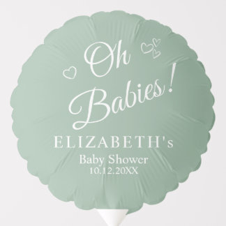 Oh Babies Sage Green Twin Baby Shower Balloon