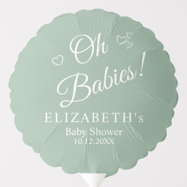 Oh Babies Sage Green Twin Baby Shower Balloon (Front)