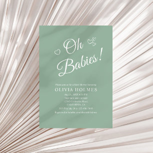 Oh Babies Sage Green Twin Baby Shower Invitation