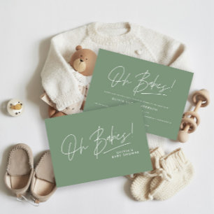 Oh Babies shower script modern sage green Invitation
