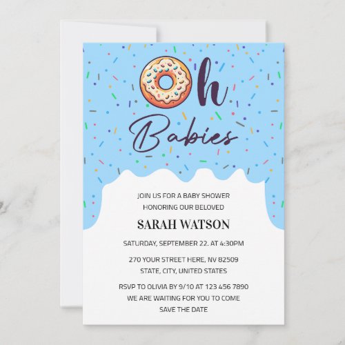 Oh Babies Sprinkle Donut Twin Boys Baby Shower Invitation