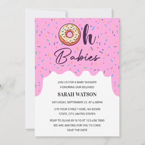 Oh Babies Sprinkle Donut Twin Girls Baby Shower Invitation