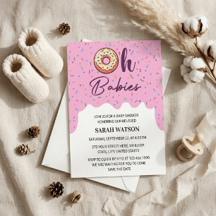 Oh Babies Sprinkle Donut Twins Baby Girl Shower Invitation