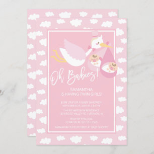 Oh Babies! Stork twin Girls Baby Shower Invitation
