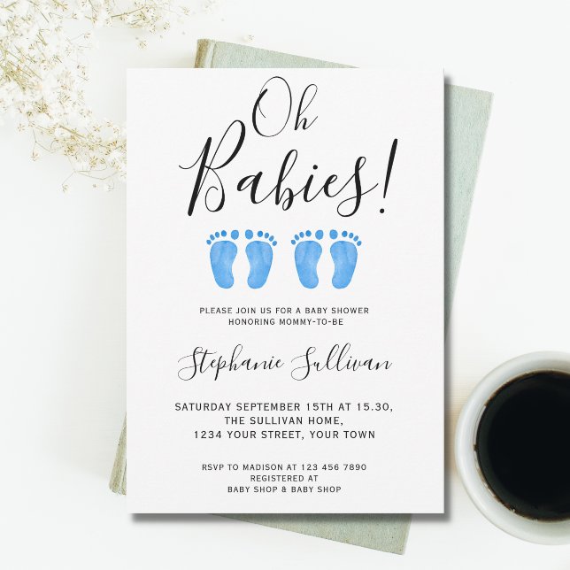 Oh Babies Twin Boys Baby Shower Invitation