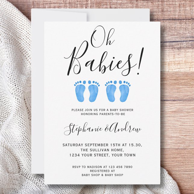 Oh Babies Twin Boys Couples Baby Shower Invitation