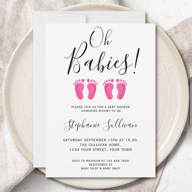Oh Babies Twin Girls Baby Shower  Invitation (Creator Uploaded)