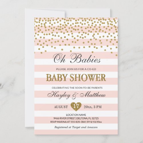 Oh Babies Twin Girls Co_ed Baby Shower Blush Gold Invitation