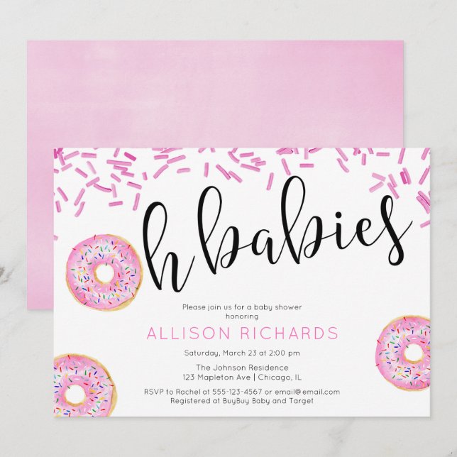Oh babies twin girls Donut baby shower Invitation (Front/Back)